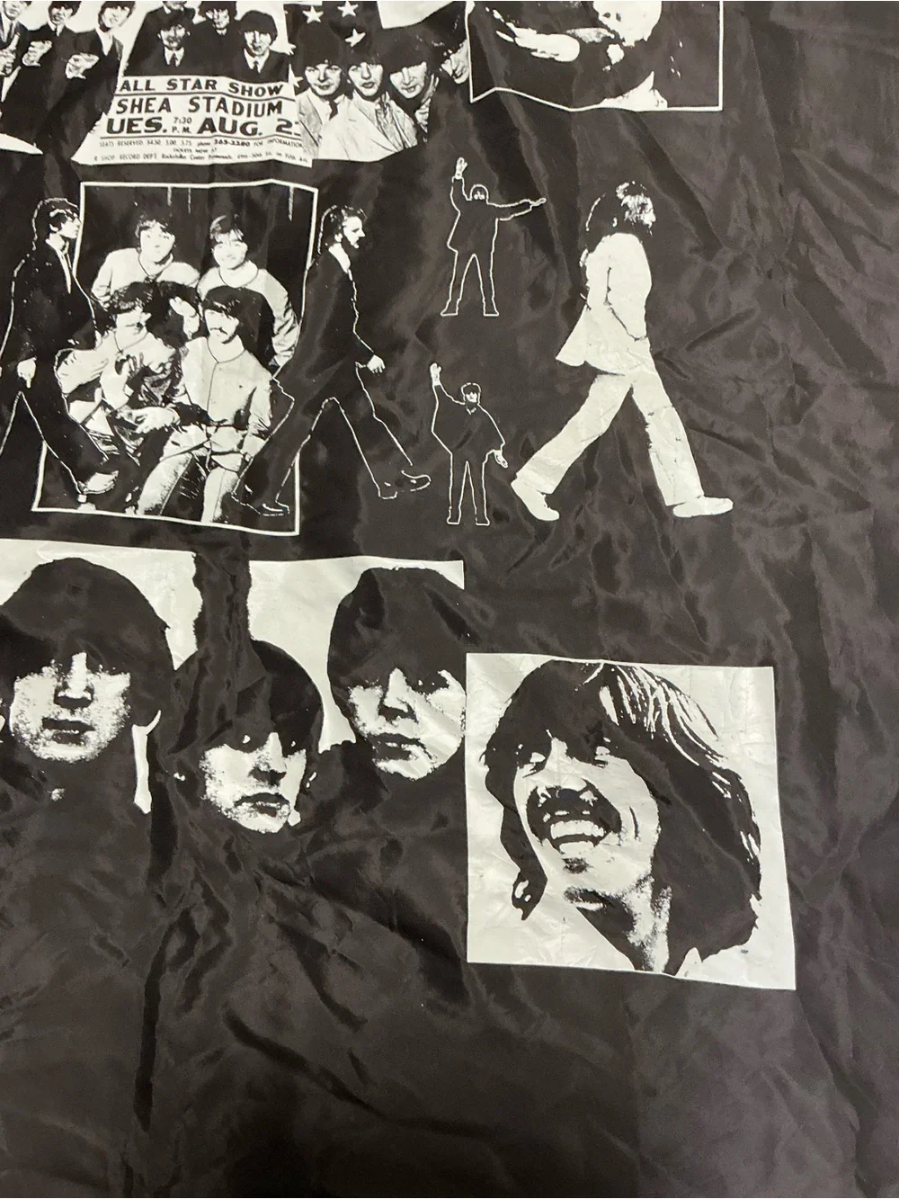 Vintage The Beatles Black Fabric wall Hanging Tapestry Banner Shea Stadium Graph